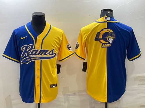 Mens Los Angeles Rams Royal Yellow Split Team Big Logo With Patch Cool Base Stitched Baseball Jersey->los angeles rams->NFL Jersey